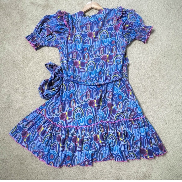 Feather And Find Genova Wrap Dress Spirit Of Dadirri Gathered Short Sleeves Sz L - Picture 4 of 12